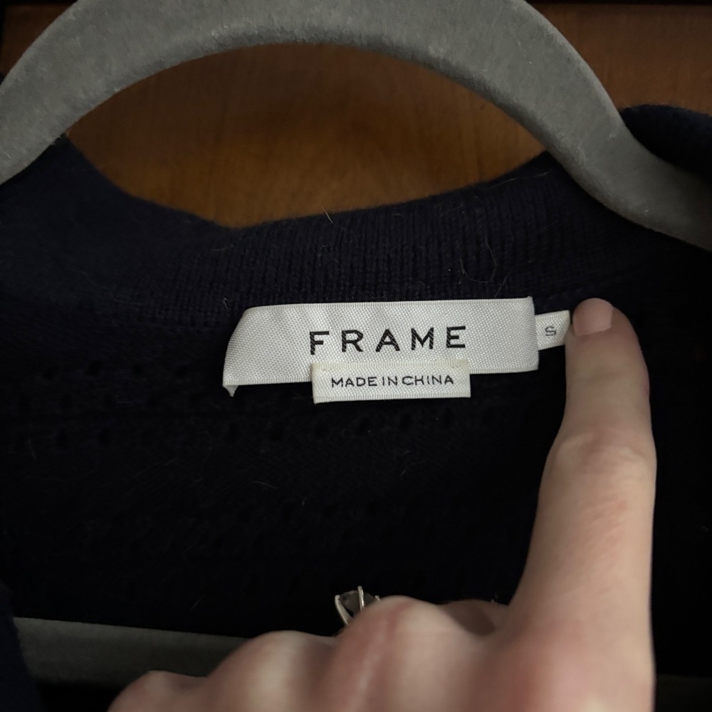 Frame Navy Blue V Neck Collared Wool Sweater SZ small - Picture 2 of 3